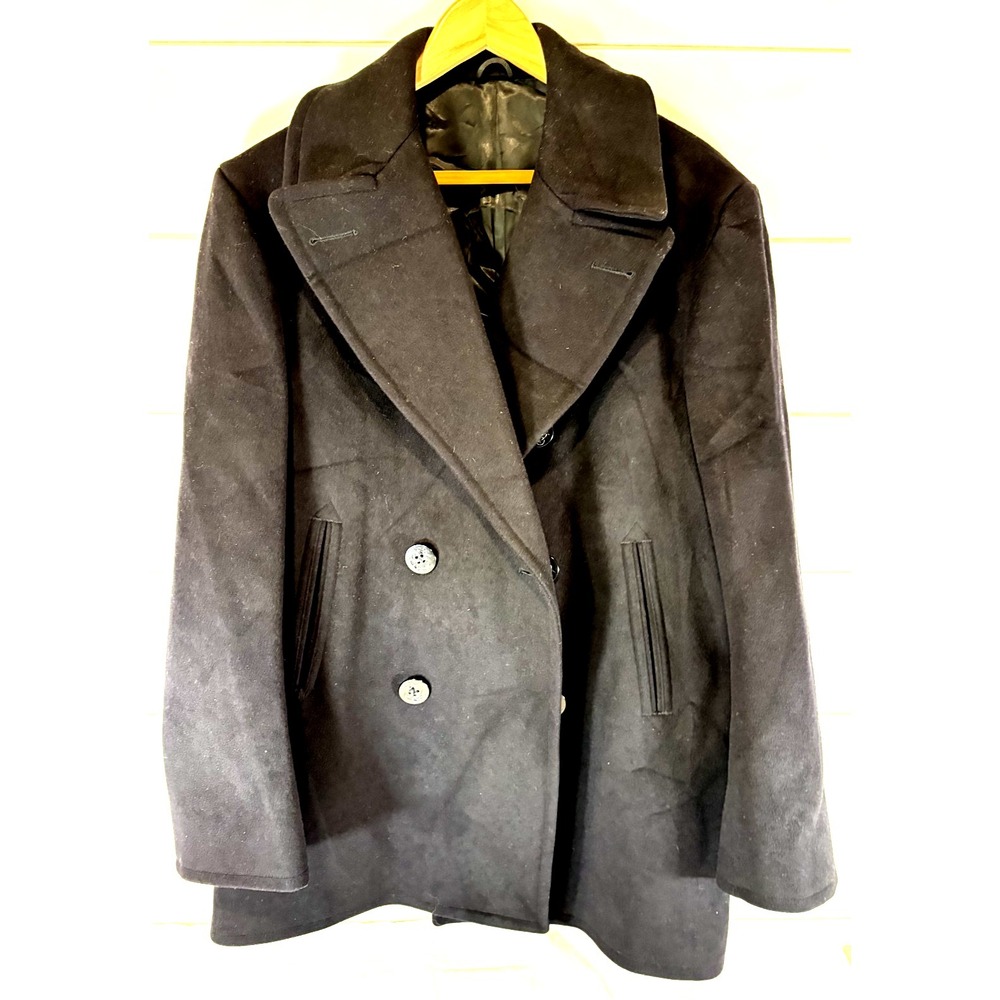 Vintage 1970 U.S. Navy Kersey Wool Black Pea Coat Jacket Size 40R Buttons